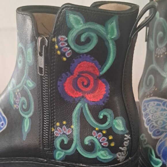 Hand Painted Colorful Butterfly Ankle Boots 8.5 - Picture 8 of 11